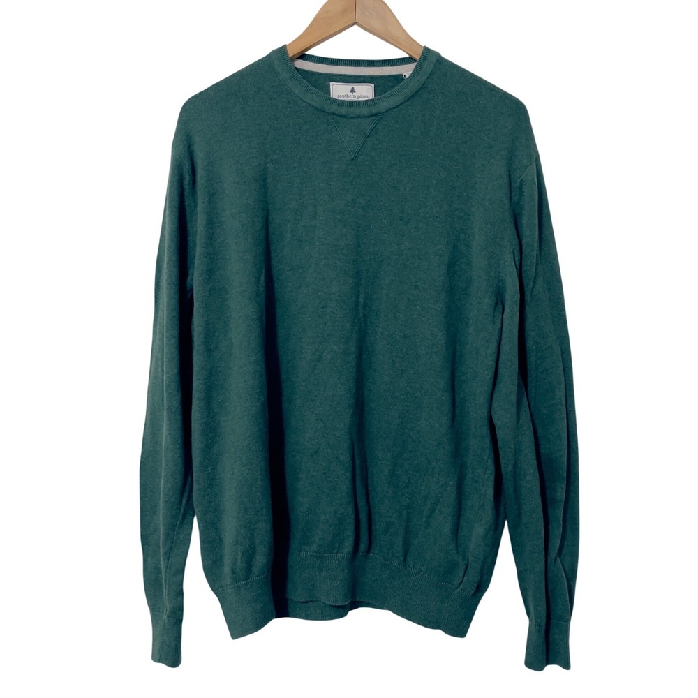 Southern Pines Mens Crewneck‎ Sweater XL Green Cotton Knit Pullover Preppy